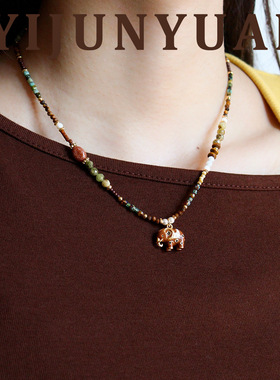 秋冬复古精致小象天然石施家珍珠项链配饰女轻奢小众高级感锁骨链