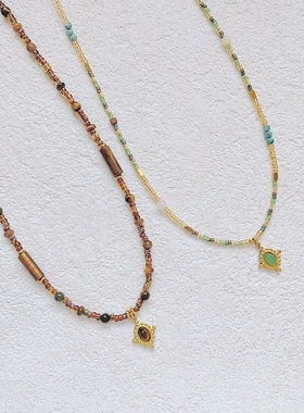 【通体钛钢洗澡免摘】秋冬美拉德色系项链女2023年百搭新款天然石