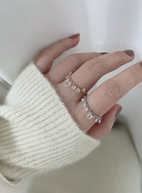 JZ066 鲸雨饰品 Bling钻水滴闪亮碎冰冰硅胶调节戒指 钛钢镀18K金