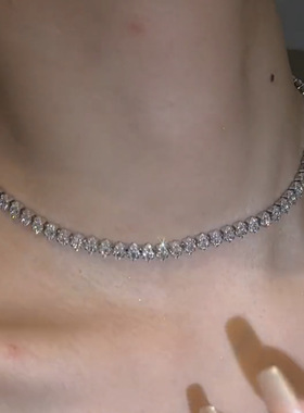 轻奢满钻锆石项链简约百搭超闪锁骨链精致小众设计高级感素链颈链