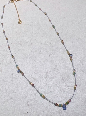 法式小众碧玺坦桑石水滴锁骨链