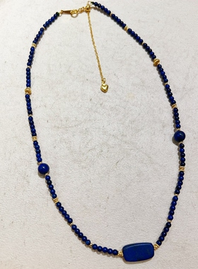 天然青金石不规则吊坠锁骨链