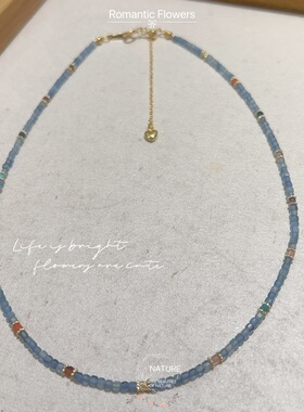 天然海蓝宝方糖锁骨链法式小众
