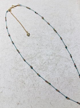 天然祖母绿水滴吊坠项链绿色绳编满天星原创女法式小众ins风叠戴