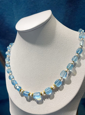 天然海蓝宝项链珍珠天然石锁骨链清新淡雅原创女士礼物