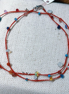 原创设计天然多宝红绳925银项链