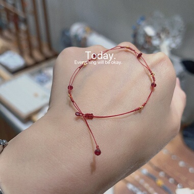 原创设计刻面红宝石足金隔片手链