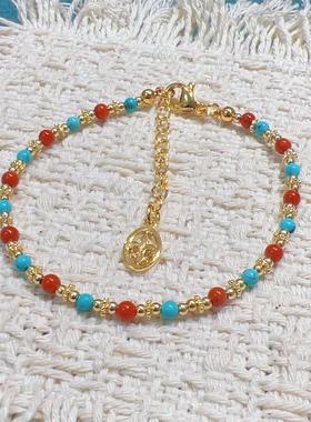 天然绿松石南红小米珠新中式手链