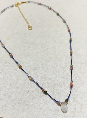 法式复古碧玺月光石水滴项链