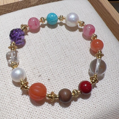 天然多宝白水晶紫水晶珍珠手链