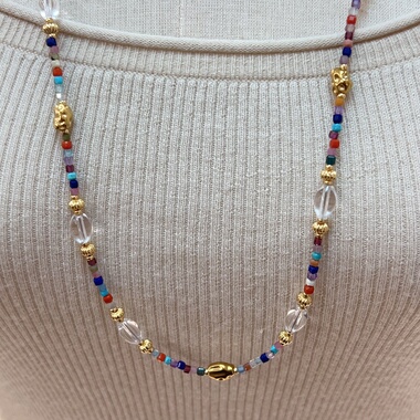天然白水晶彩虹色方糖长款项链
