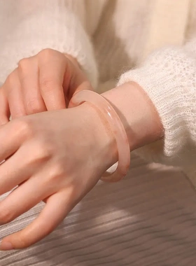 桃花酿手镯天然金丝玉细圆条新中式款美人条佘太翠玉石镯