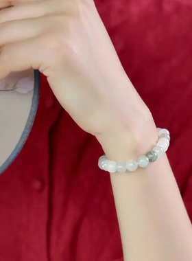 天然天山翠手串女男新疆金丝玉白玉翡翠绿玉石珠子散珠串珠手链