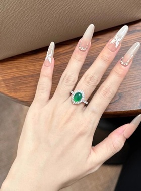 新中式戒指女冰种帝王绿鸽子蛋食指戒轻奢翡翠戒指紫罗兰蛋面戒指