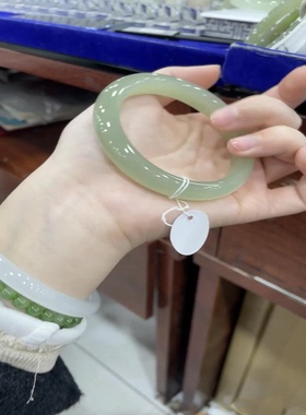 东陵玉手镯晴水绿正圈宽版扁条玉镯子新疆天然冰种翡翠玉石网红款