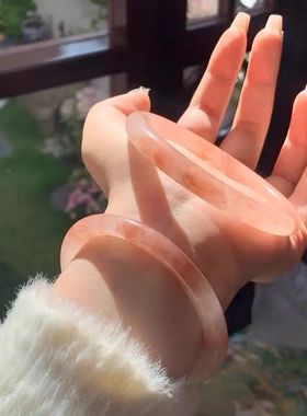 天然粉色金丝玉圆条手镯佘太翠桃花酿款玉石镯子小红书爆