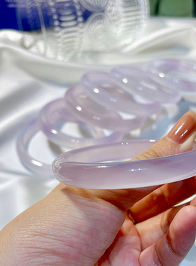 天然紫罗兰玛瑙扁条玉石手镯冰透玉髓镯子简约玉镯送闺蜜现货