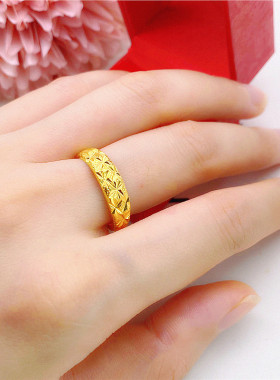 越南沙金活口戒指男士情侣不掉色女款对戒铜镀金24K仿黄金饰品