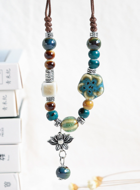 民族风陶瓷项链新中式瓷珠毛衣链女长款文艺复古吊坠锁骨链设计感