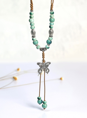 民族风古风景德镇项链长款陶瓷毛衣链女秋冬新款汉服旗袍气质配饰