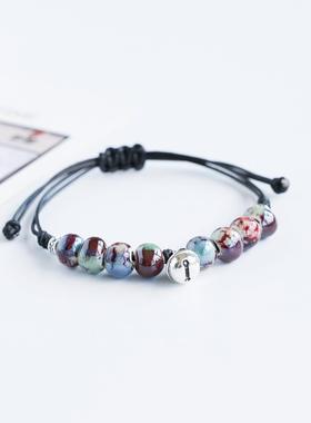 文艺复古情侣手饰景德镇瓷珠编织手绳陶瓷手链简约流行饰品手串女