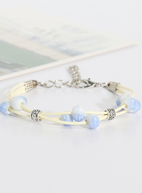 小清新简约百搭时尚古风陶瓷手链女编织手绳秋冬新款显白气质手串