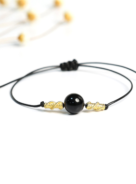 国潮复古民族风手链女天然玛瑙金砂石编织手绳男小众高级文艺手串