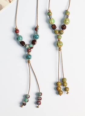 文艺森系气质百搭国潮古风景德镇陶瓷项链女串珠吊坠毛衣链冬新款