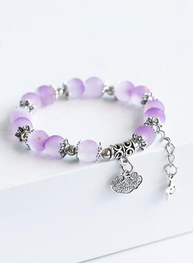 小清新琉璃水晶手串新中式国风手链森系手饰夜市货源民族风小饰品