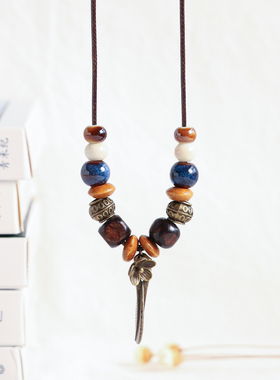 文艺复古民族风陶瓷项链新中式锁骨链吊坠小众高级感原创毛衣链女