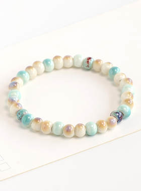 国风景德镇手串陶瓷手链瓷珠串珠古风手饰双圈小饰品学生情侣礼物