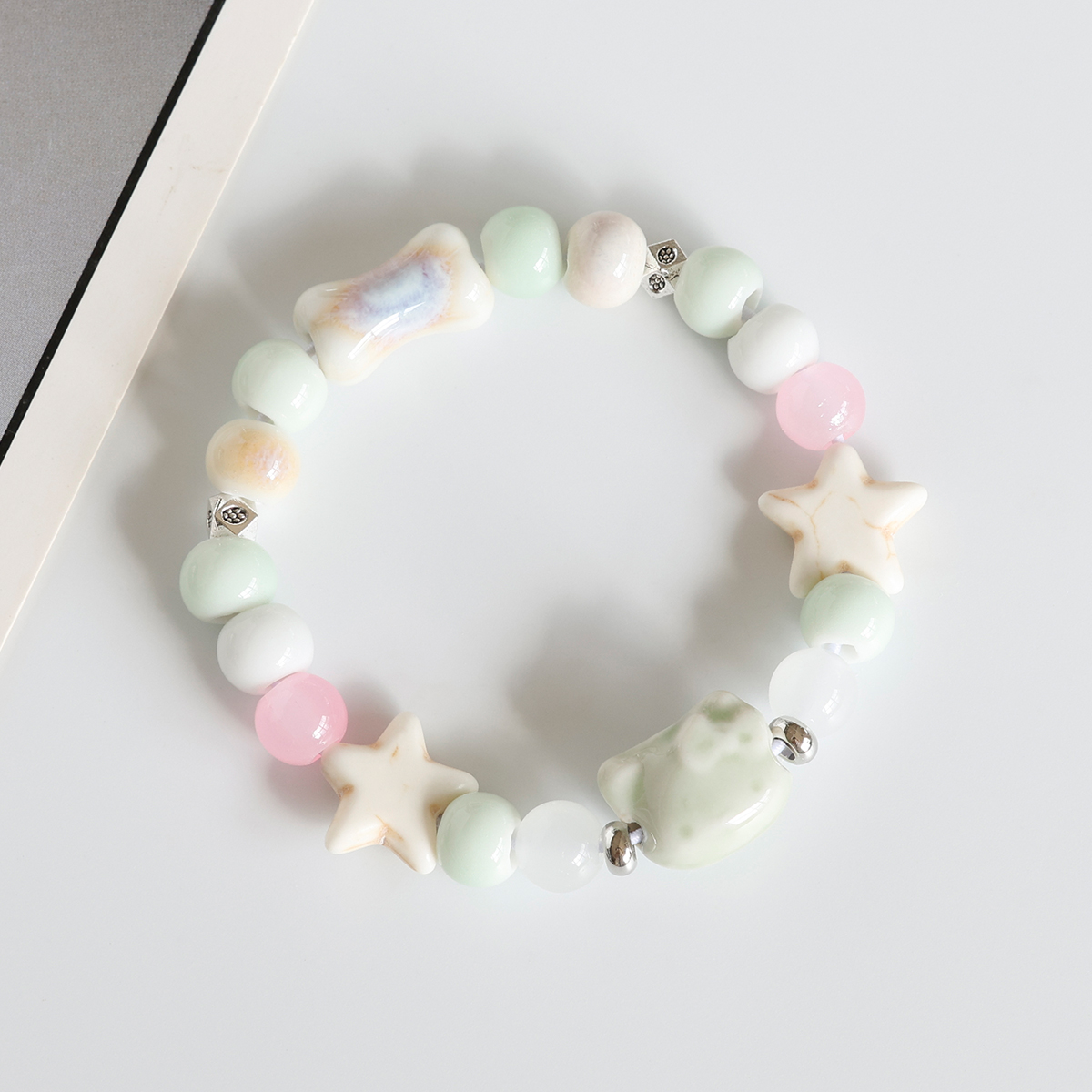 可爱KT猫小熊手串景德镇陶瓷手链瓷珠编织手绳学生情侣多巴胺手饰 - 图1