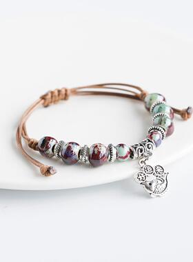 民族风陶瓷手链景德镇瓷珠编织手绳情侣学生手串国风新中式手饰女