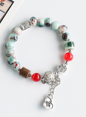 新中式景德镇手串民族风森系陶瓷手链情侣编织手绳学生手饰女小众