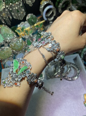 蝴蝶台湾工艺翡翠镶嵌手链