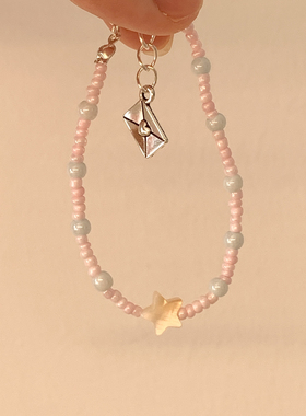 Purple forest原创。*星星的信件米珠手作手链、天然贝壳星粉蓝色