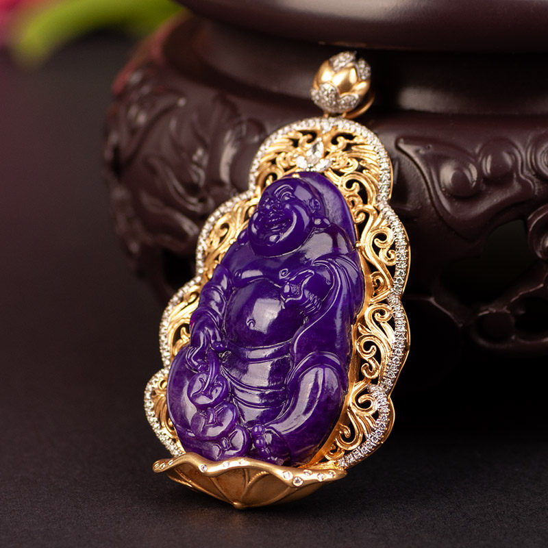 露西奇天然舒俱来18k金镶玉化吊坠 露西奇项坠/吊坠