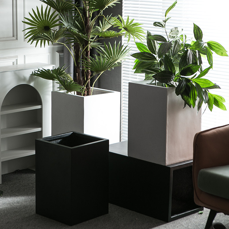 北欧极简镁泥方形高款落地花盆琴叶榕天堂鸟侘寂风落地像果花器,淘宝优惠券,粉丝福利购,淘宝优惠卷