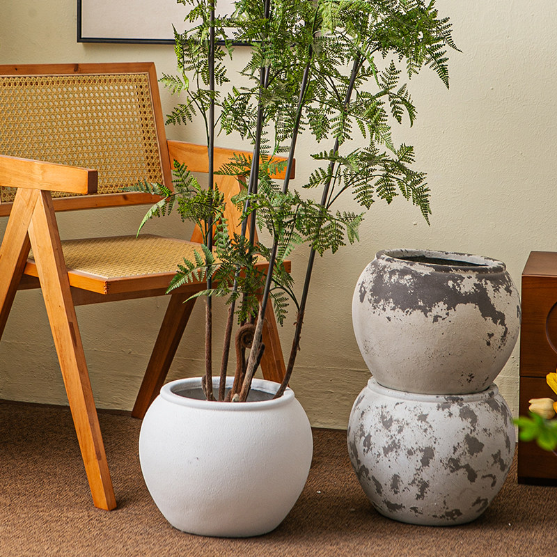 复古花壶瓶老式土陶罐镁泥花盆花器民宿侘寂风黑金刚落地装饰摆件,淘宝优惠券,粉丝福利购,淘宝优惠卷