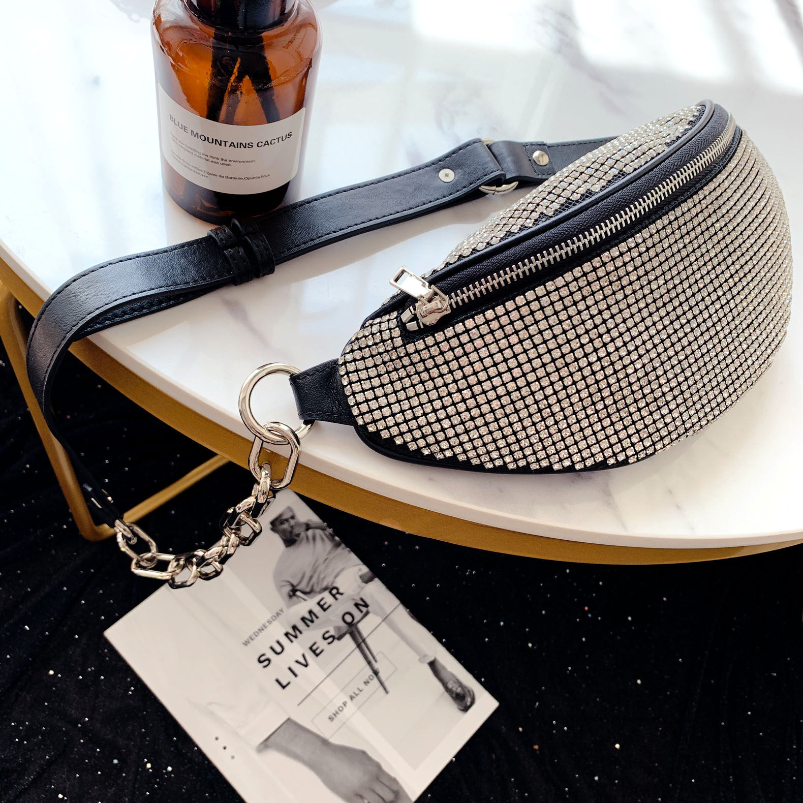 aw大王水钻包女潮ins链条小包腰包 banff女士包袋