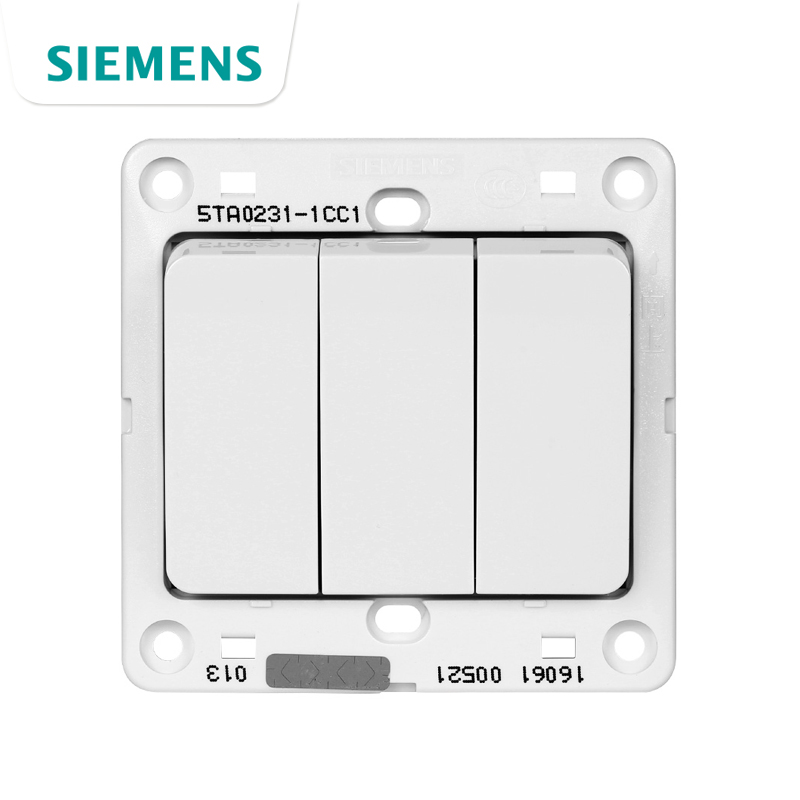 西门子开关插座远景系列三开单控开关三位单联面板雅白色彩银金棕 - 图1