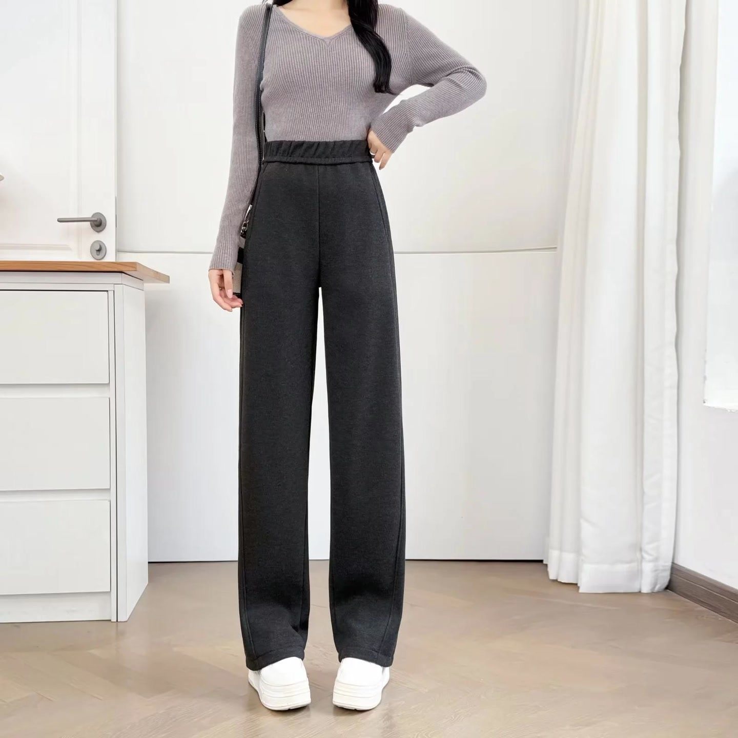 2025新款冬装胖妹妹大码女装加绒直筒阔腿裤女裤子毛呢中年长裤,淘宝优惠券,粉丝福利购,淘宝优惠卷