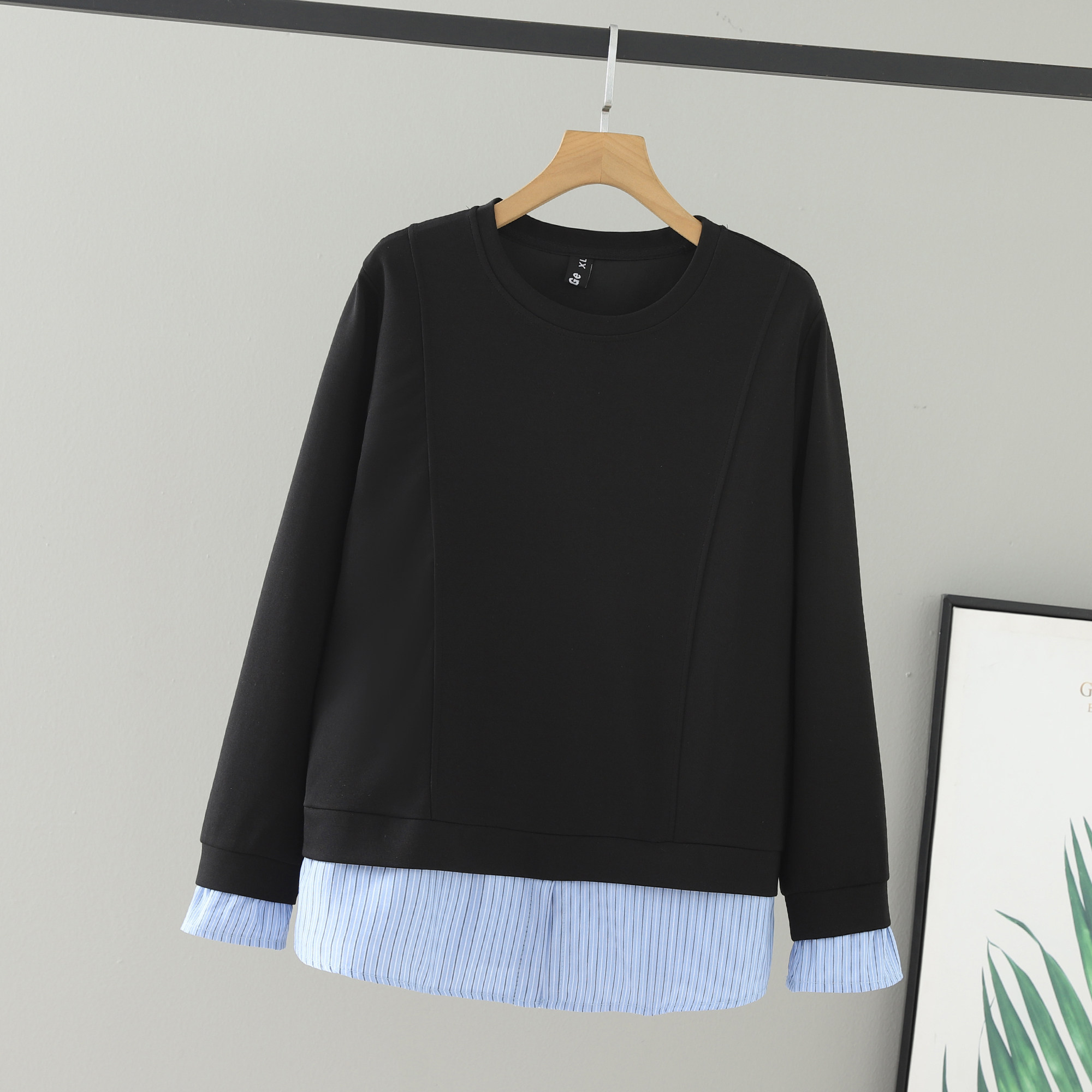 大码女装秋装2025胖mm中年减龄格子拼接假两件上衣微胖圆领女卫衣,淘宝优惠券,粉丝福利购,淘宝优惠卷