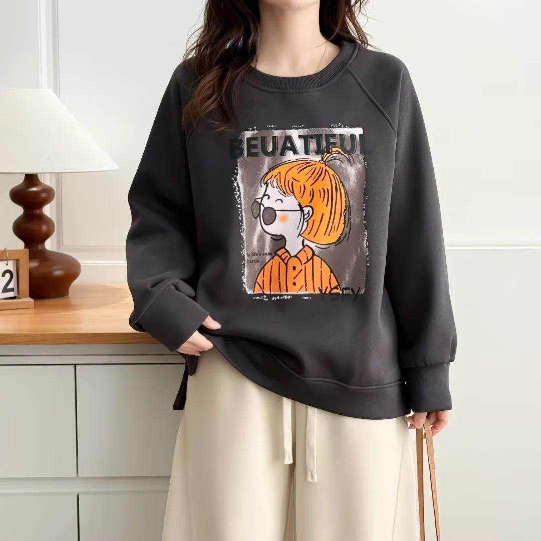 2025胖妹妹冬装女装卡通女孩印花大码中年加绒加厚女上衣圆领卫衣,淘宝优惠券,粉丝福利购,淘宝优惠卷