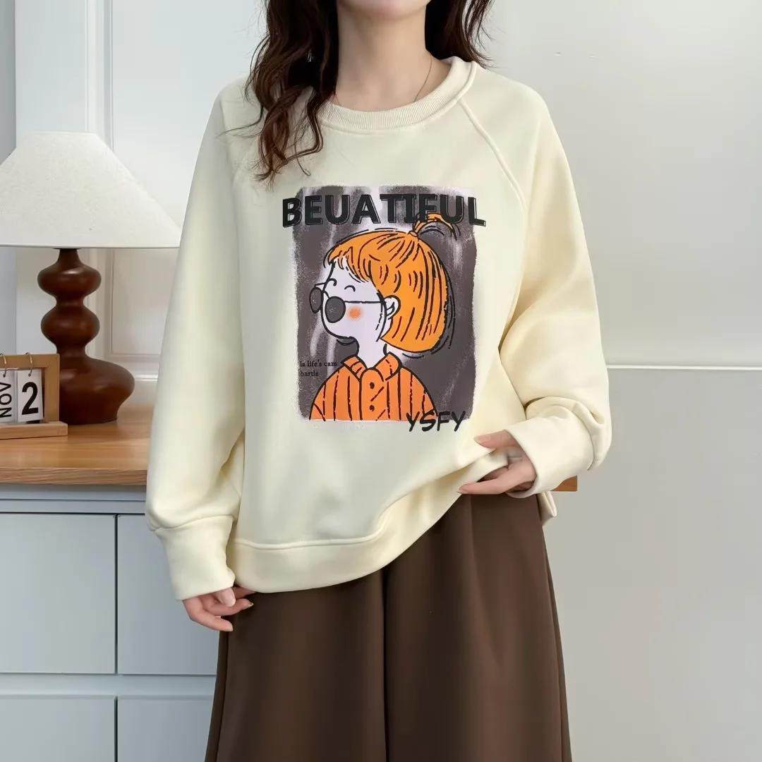 2025胖妹妹冬装女装卡通女孩印花大码中年加绒加厚女上衣圆领卫衣,淘宝优惠券,粉丝福利购,淘宝优惠卷