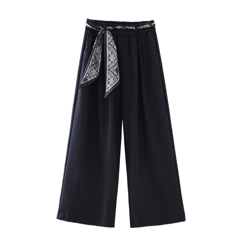 2025秋装胖妹妹女装新款松紧腰裤子纯色丝巾绑带阔腿裤大码女长裤,淘宝优惠券,粉丝福利购,淘宝优惠卷