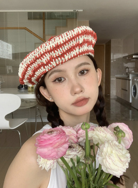 休闲日系女夏季拼色贝雷帽