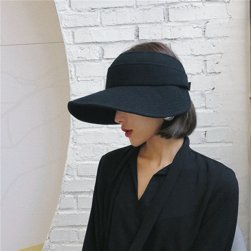 韩国可折叠帽子女夏天棉麻透气防晒空顶帽大沿太阳帽潮出游遮阳帽