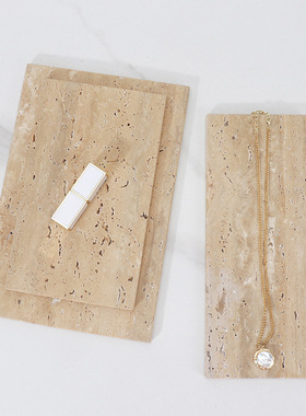 高端轻奢天然大理石长方形托盘家用梳妆台浴室化妆品首饰收纳托盘