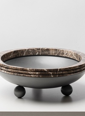 高端版现代轻奢创意树脂三角果盘摆件意式软装客厅茶几桌面收纳